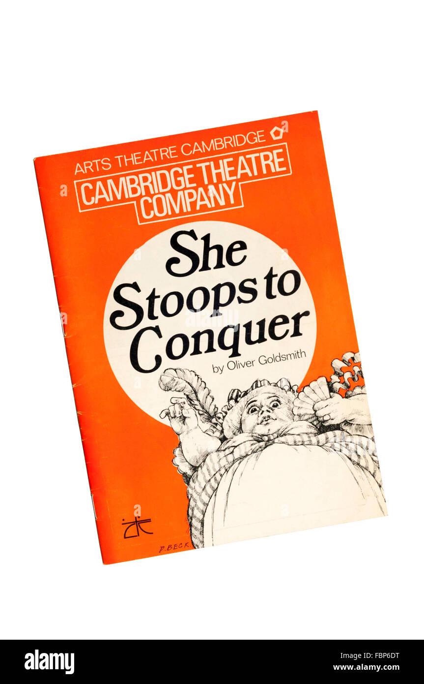 Programa para el 1973 la producción de ella se inclina para conquistar por Oliver Goldsmith en el Cambridge Arts Theatre. Foto de stock