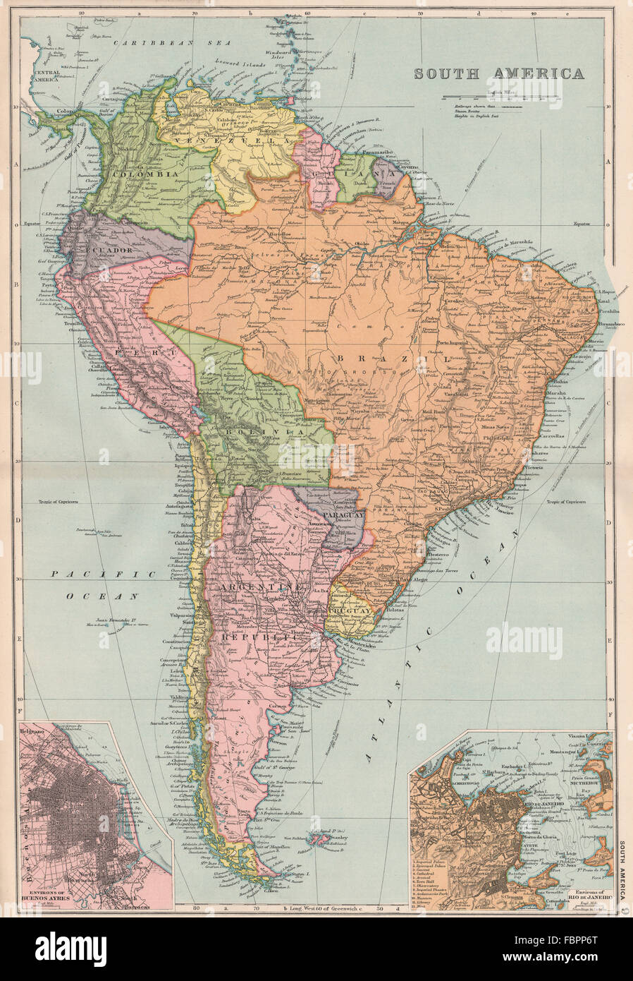 América del Sur. Buenos Aires, Río de Janeiro. Bolivia < La Guerra del Chaco. BACON, 1903 mapa Foto de stock