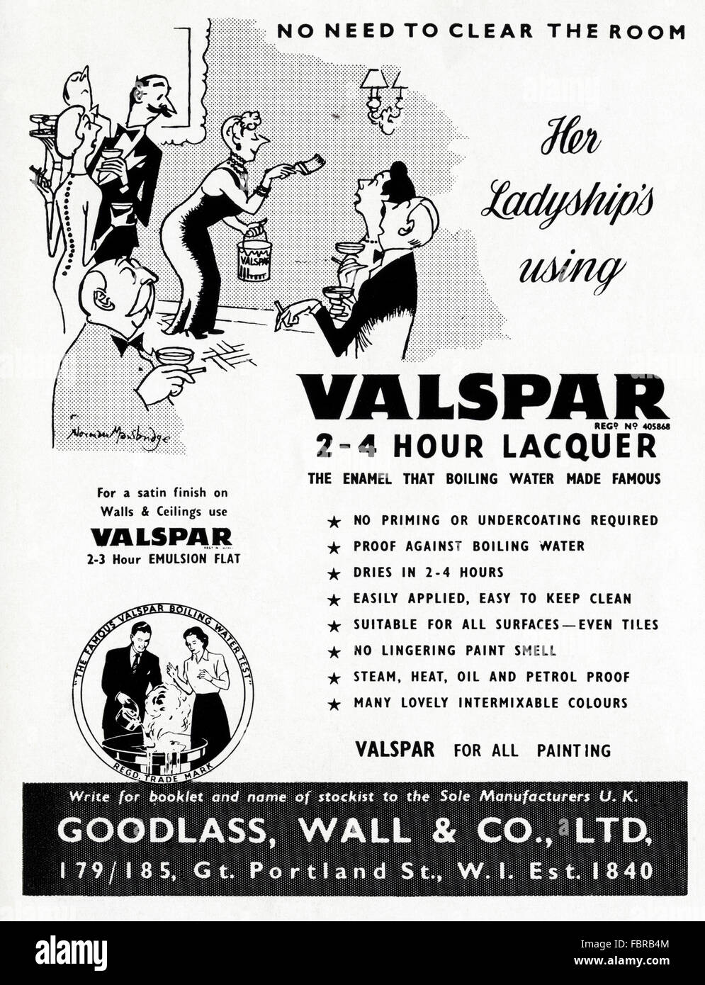 Anuncio original vintage desde 1950. Anuncio desde 1954 Valspar publicidad  & Pintura de emulsión Fotografía de stock - Alamy