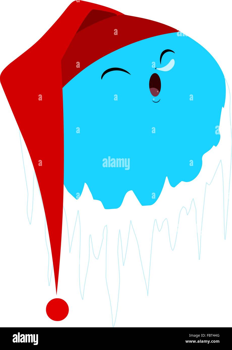 Una ilustración vectorial de un lindo azul planeta congelado con Red Hat para dormir. Ilustración del Vector