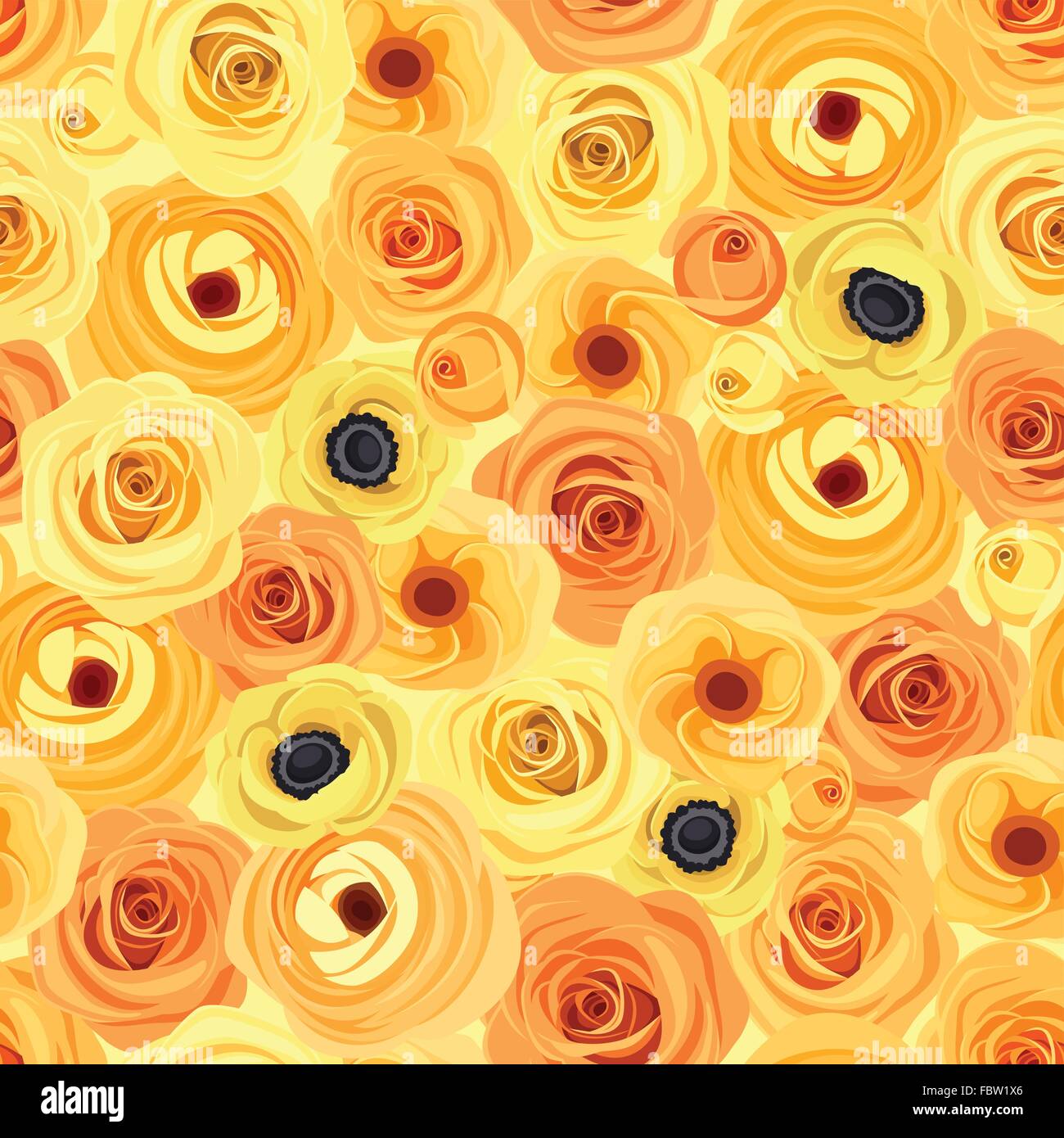 Sin Fisuras con fondo naranja y flores amarillas. Ilustración vectorial. Ilustración del Vector