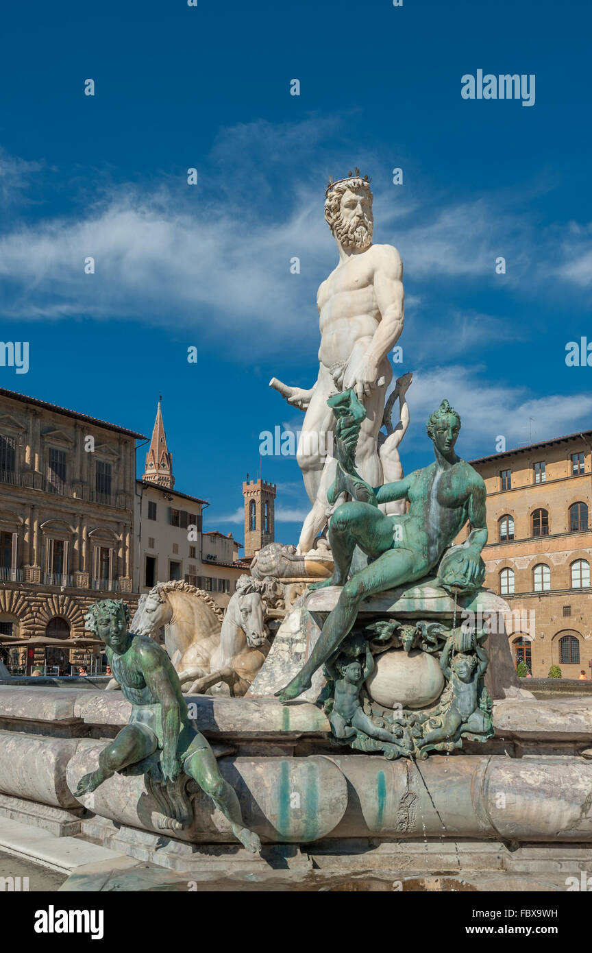 Fuente de Neptuno en la Piazza della Signoria en Florencia Foto de stock