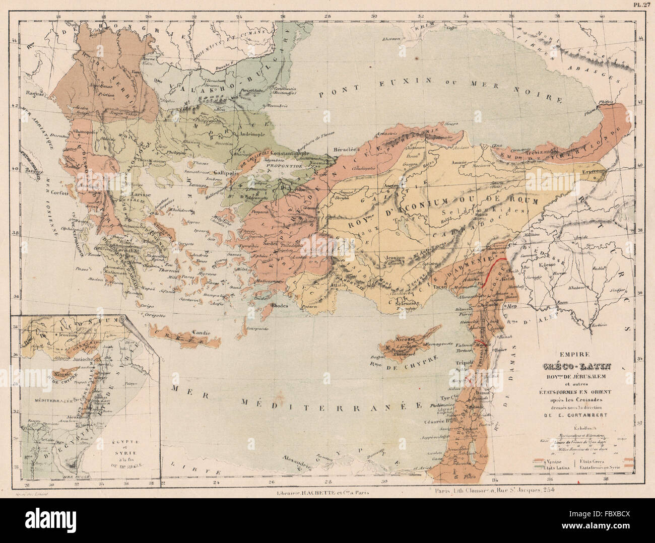 Imperio greco-latina de Rumania. Estado cruzado. Grecia Anatolia Levant, 1880 mapa Foto de stock