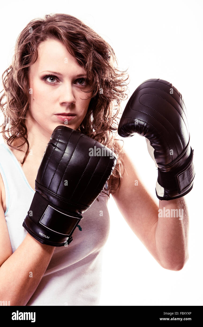 Combatiente Femenino 20s De La Mujer En Ropa De Deportes Y Guantes De Boxeo  Negros Foto de archivo - Imagen de combatiente, instructor: 115302766