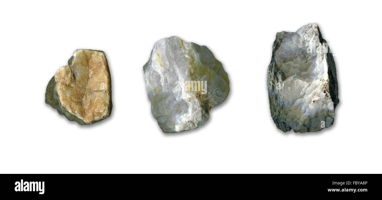 Tres diferentes piedras con cuarzo Foto de stock