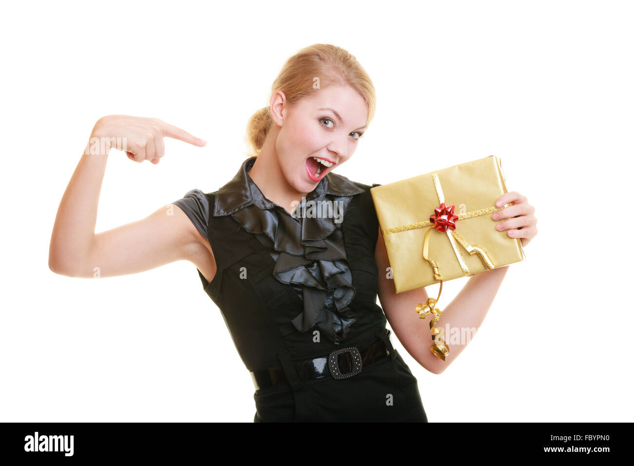 Vacaciones felicidad amor concepto - chica con caja de regalo Foto de stock