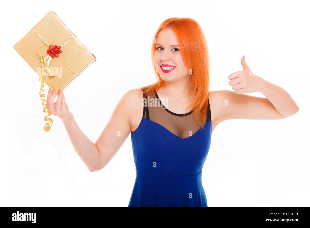 Vacaciones felicidad amor concepto - chica con caja de regalo Foto de stock