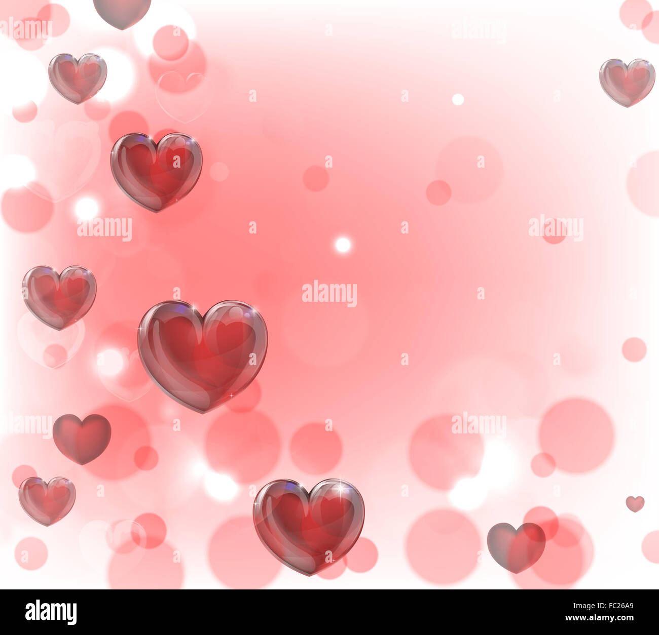 Un día de San Valentín corazones fondo rojo con efecto bokeh Foto de stock