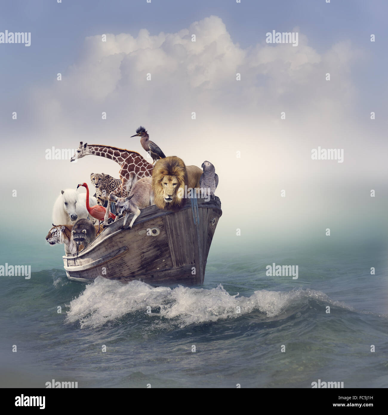 Animales en un barco Foto de stock