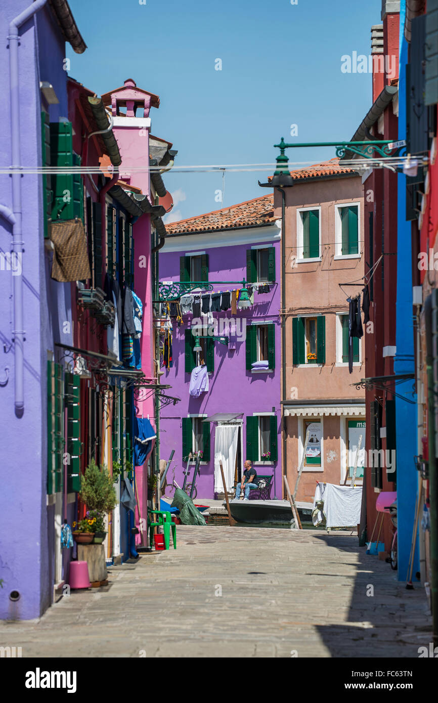 Casas coloridas, Burano, Venecia, Véneto, Italia Foto de stock