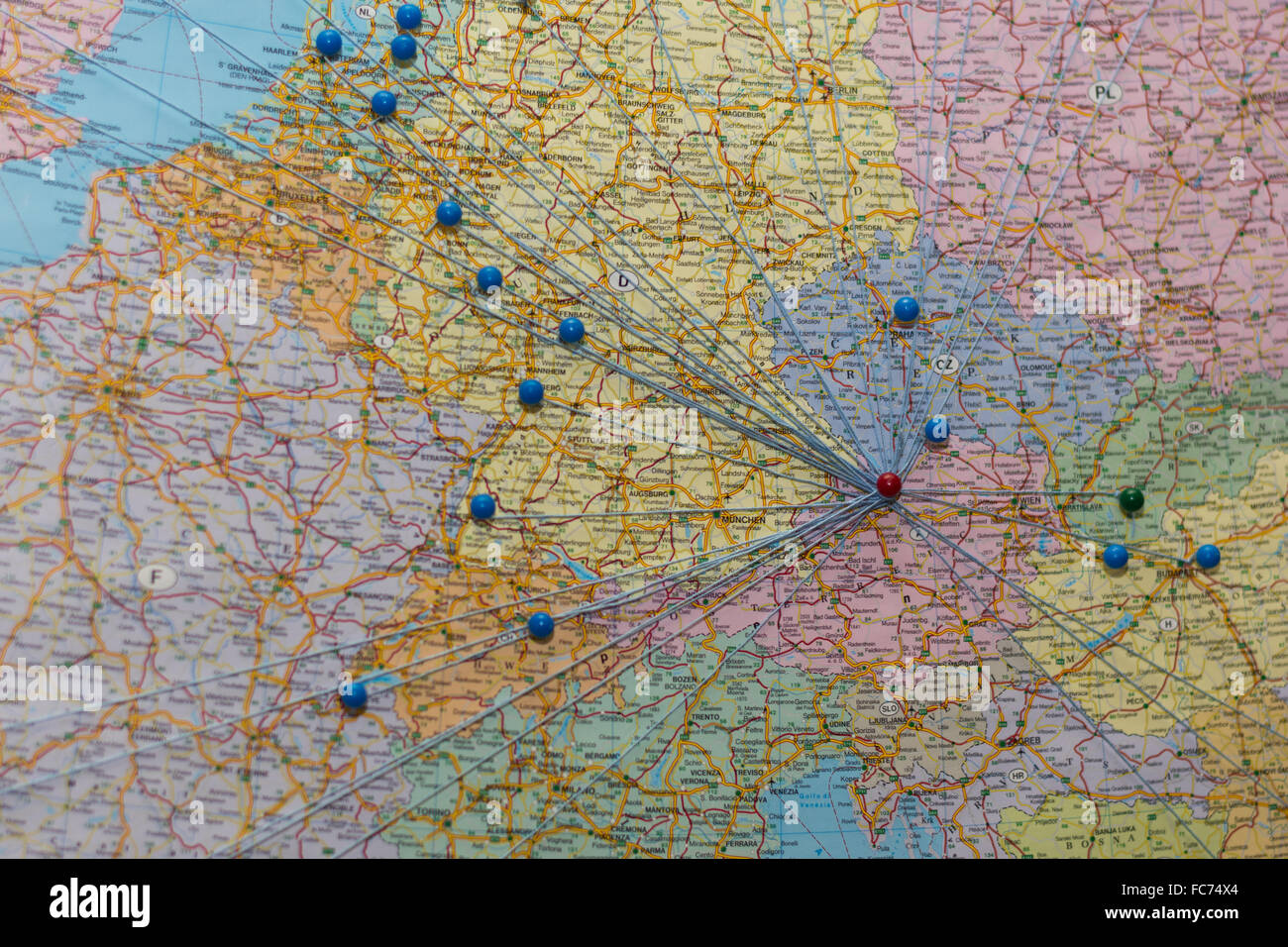 Mapa de Europa - hubs y redes Foto de stock