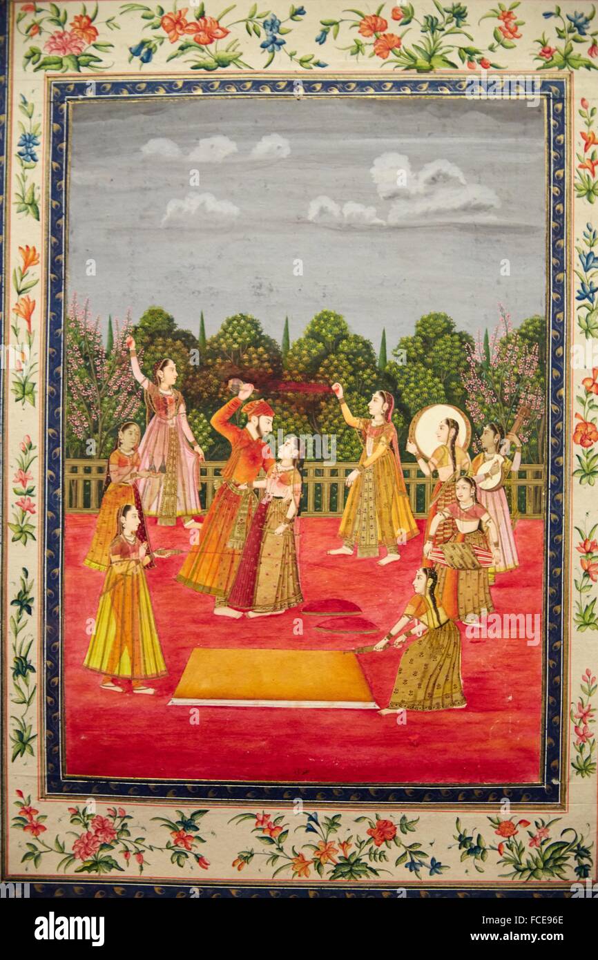 Miniatura Mughal pintura, arte islámico, India, Museo de Pérgamo, Berlín, Alemania. Foto de stock