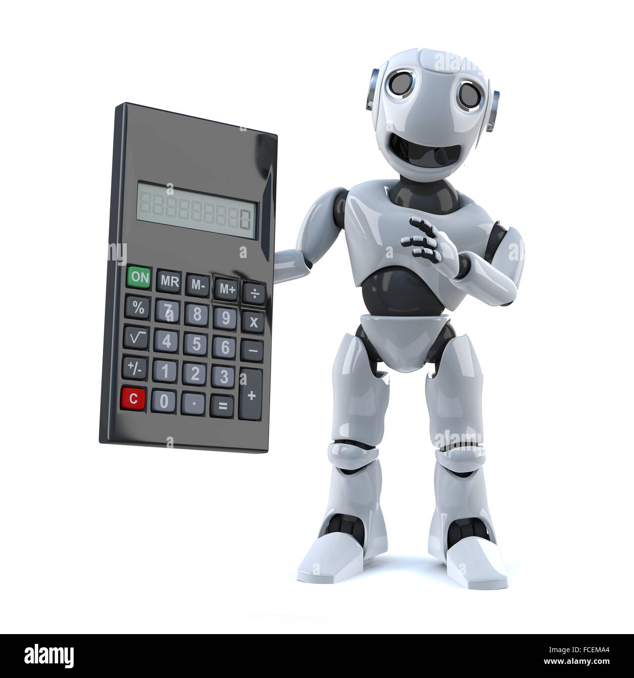 3D Render de un robot la celebración de una calculadora Fotografía de stock  - Alamy