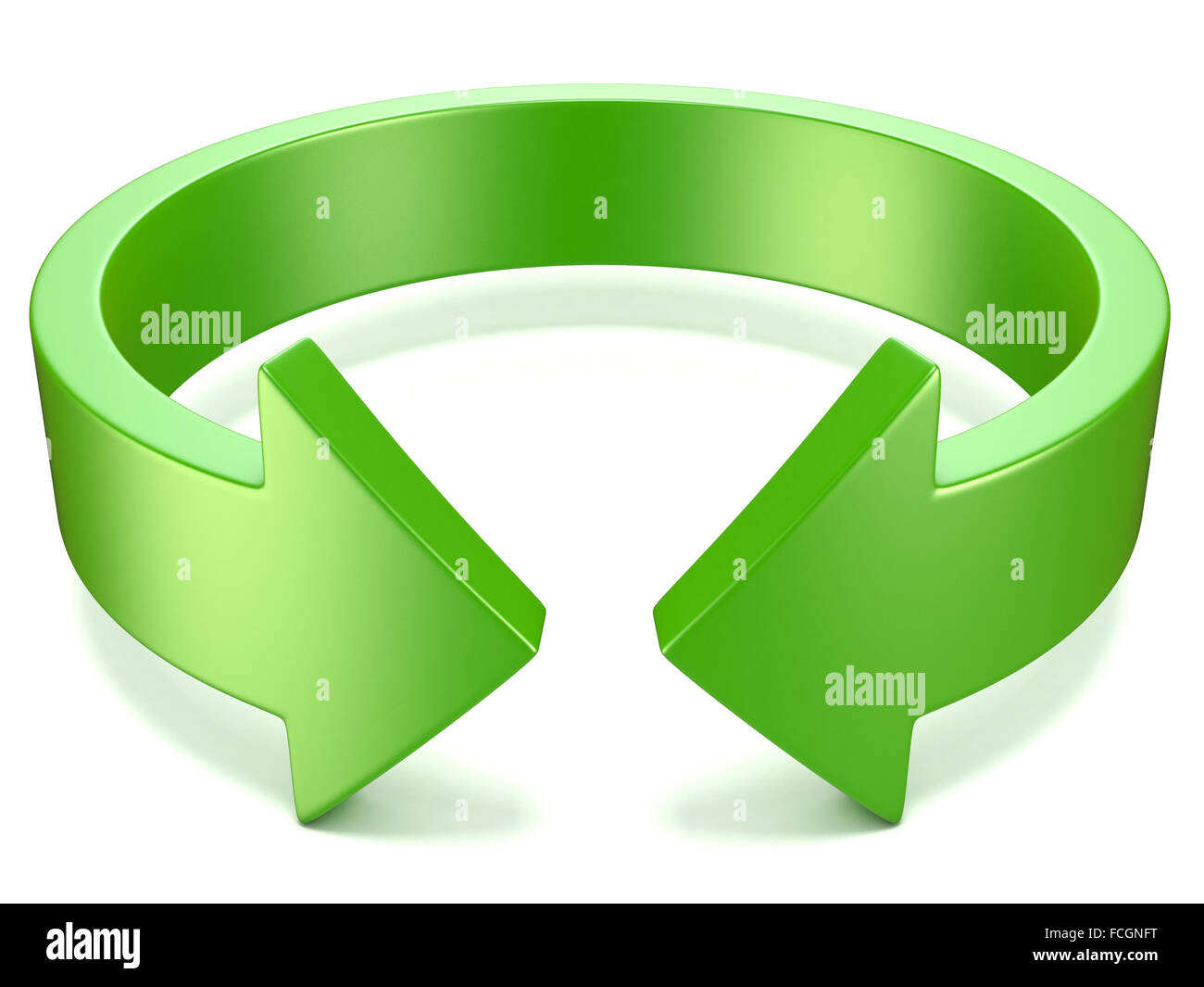 Verde, rotación horizontal, señal de flecha. Ilustración 3D aislado sobre fondo blanco. Foto de stock