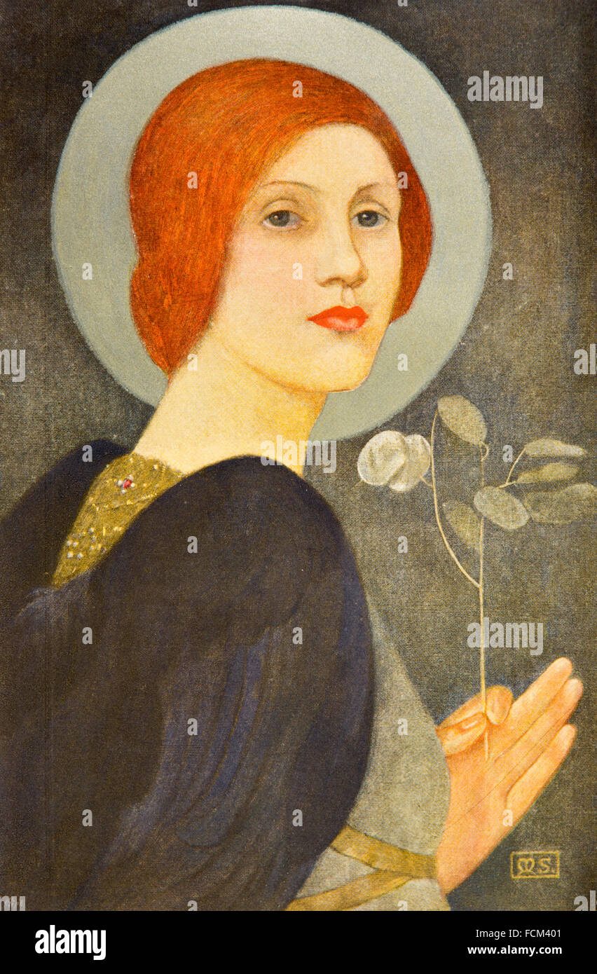 La honestidad, la pintura de la artista femenina Marianne (Sra. Adrian) Stokes, ilustración de medio tono de color desde 1900 Studio Magazine Foto de stock