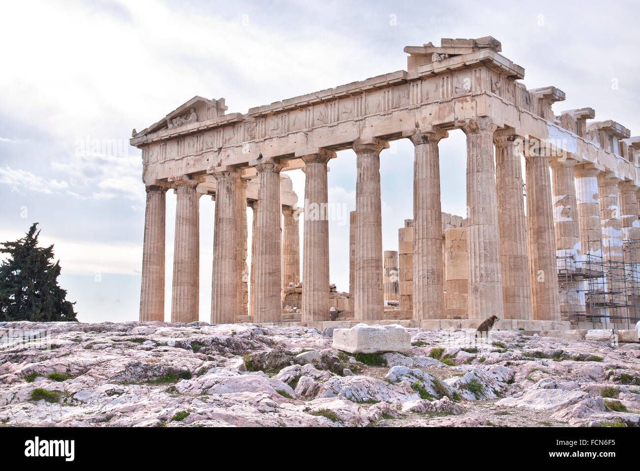 El Partenón es un antiguo templo en la Acrópolis de Atenas, Grecia. Foto de stock