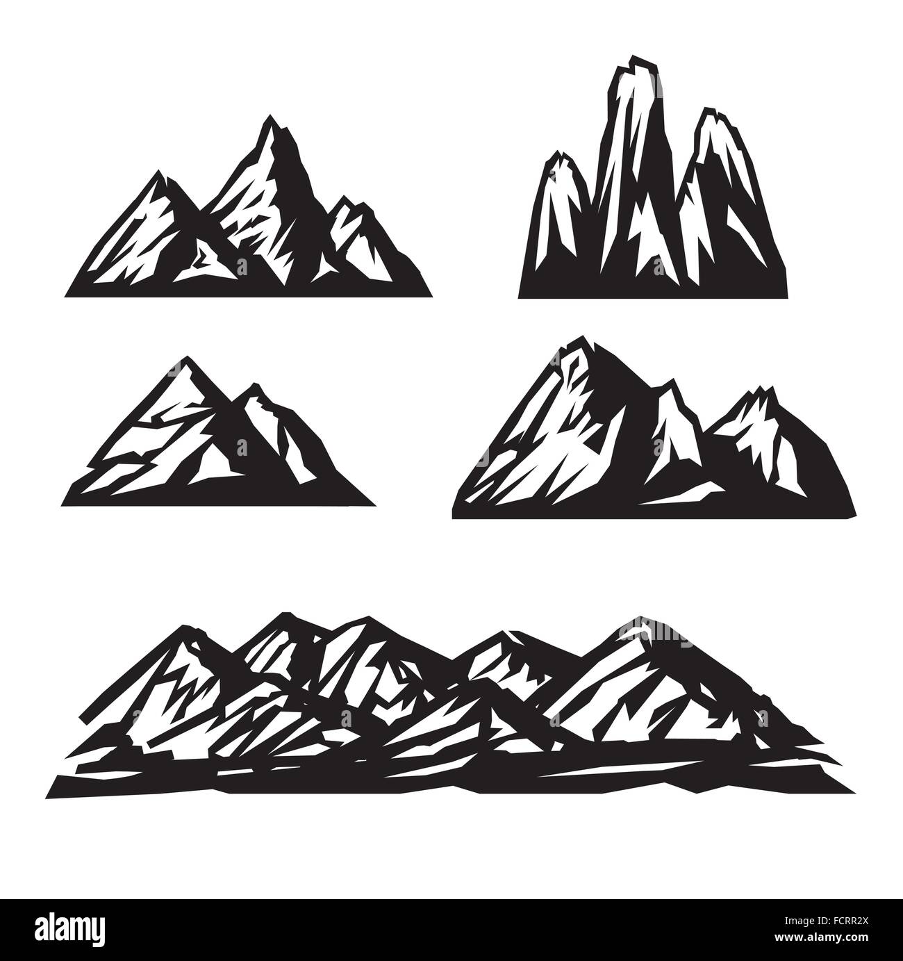 Conjunto de iconos de montaña sobre fondo blanco. Vector Ilustración del Vector