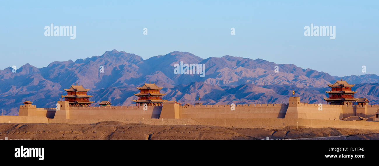 China, provincia de Gansu, Jiayuguan, la fortaleza en el extremo occidental de la gran muralla, Patrimonio Mundial de la Unesco Foto de stock