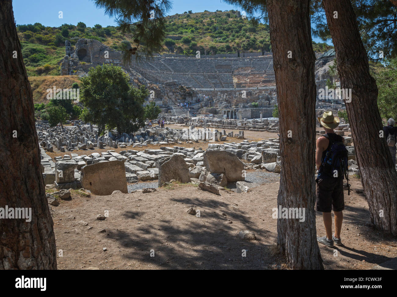 Éfeso, provincia de Esmirna, en Turquía. En la lista provisional de los sitios del Patrimonio Mundial de la UNESCO. El teatro. Foto de stock