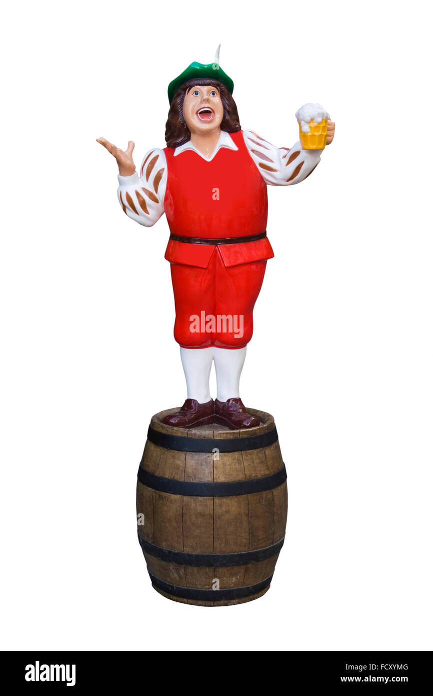 Modelo con bebedor de cerveza y de barril. Aislado en blanco Fotografía de  stock - Alamy