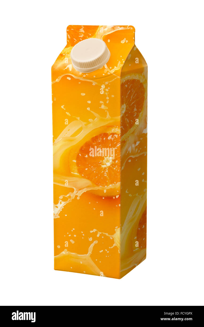 Caja de cartón de zumo aislado en blanco Fotografía de stock - Alamy