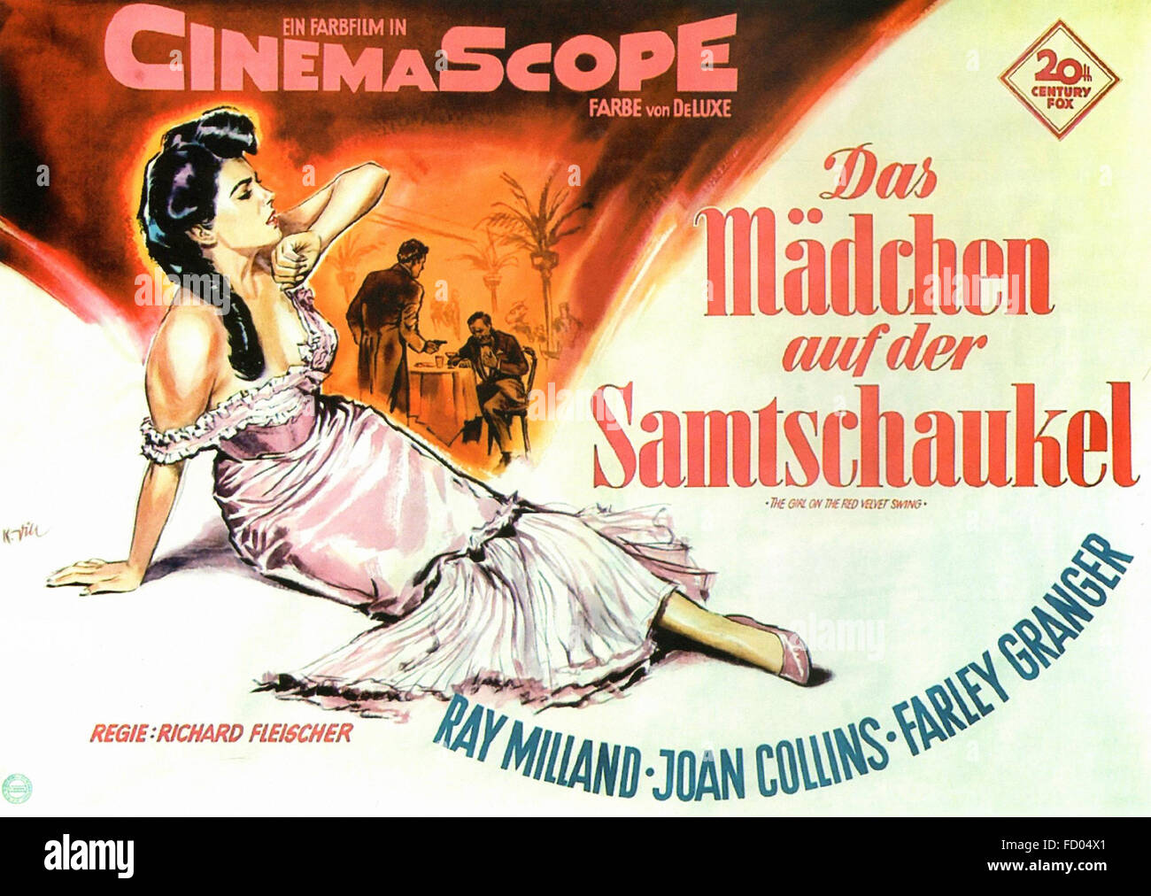 Niña en el columpio de terciopelo rojo, el póster de película - Alemán Foto de stock