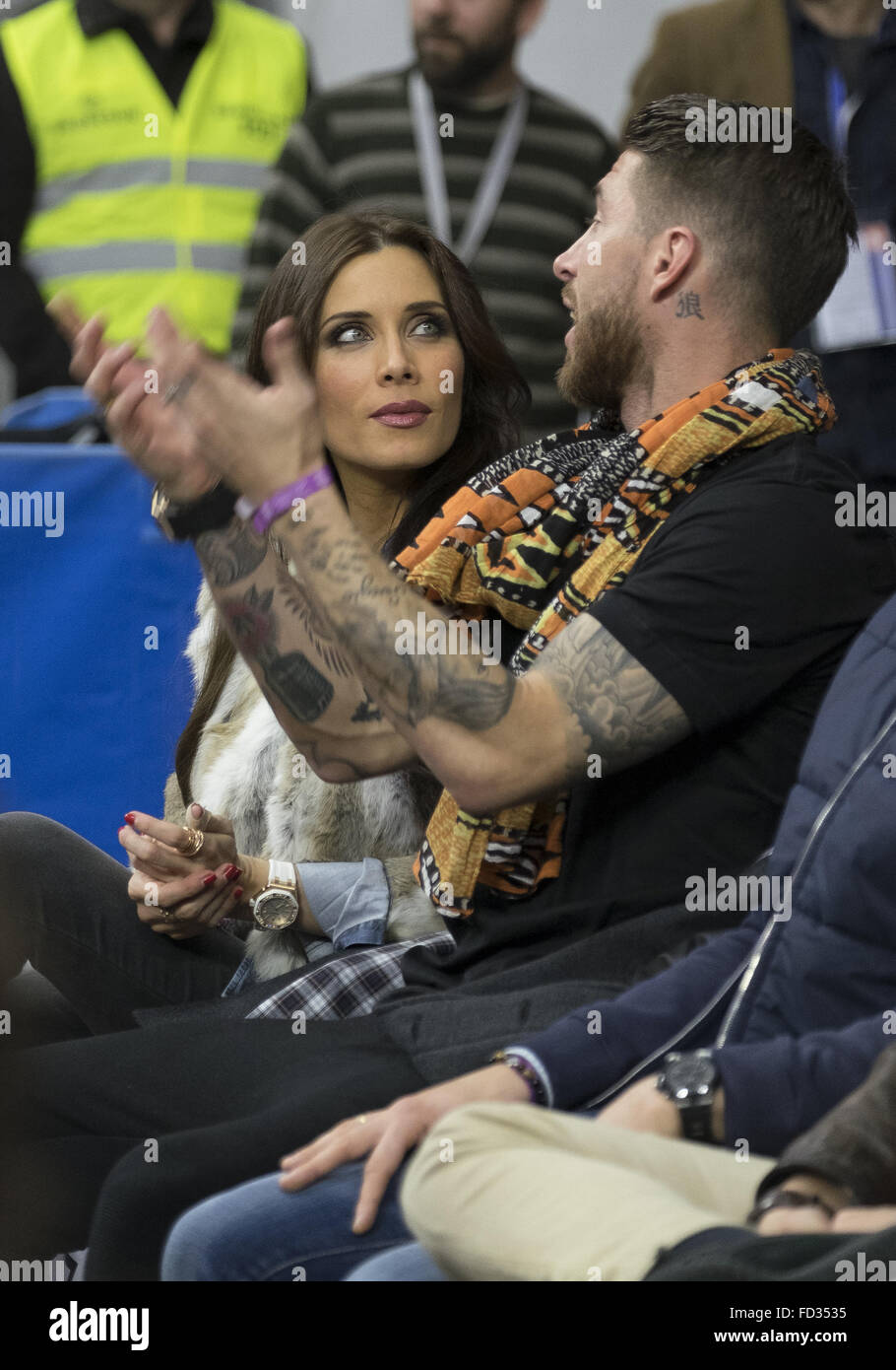 Sergio Ramos y su esposa, Pilar Rubio ver el partido Liga ACB de baloncesto  entre el Real Madrid y el Barcelona en el Barclaycard Centre con: Sergio  Ramos, Pilar Rubio donde: Madrid,