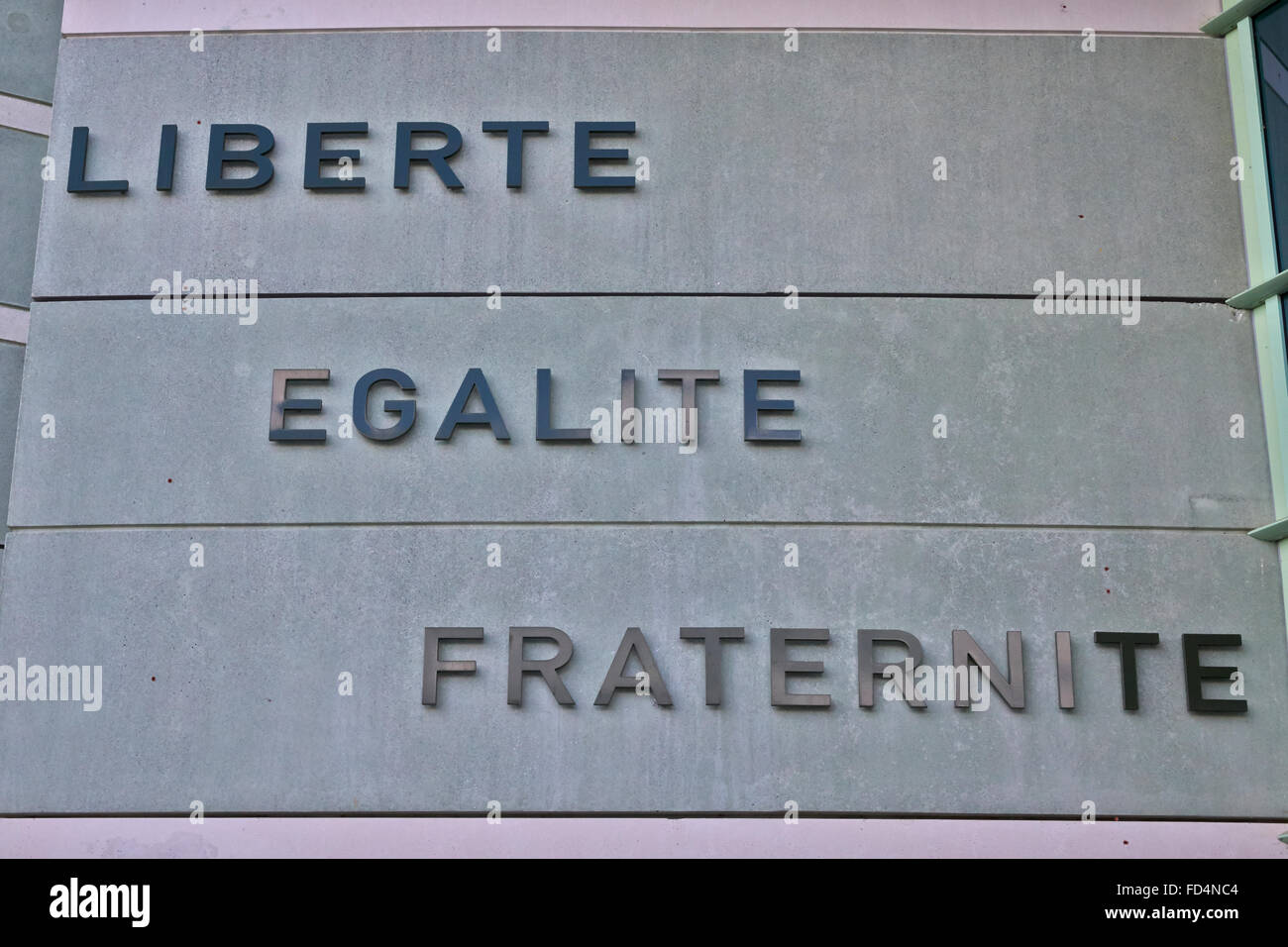 Lema republicano francés: libertad, igualdad y fraternidad. Foto de stock