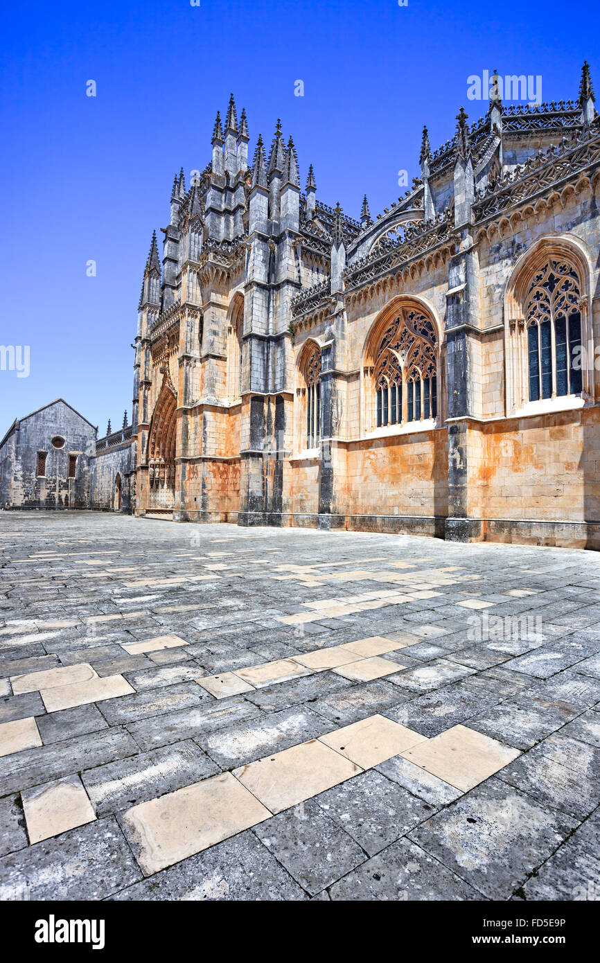 Monasterio de Batalha. Sitio de Patrimonio Mundial de la Unesco, en el distrito de Leiria, Extremadura, Portugal. Construir 1386-1517. Foto de stock