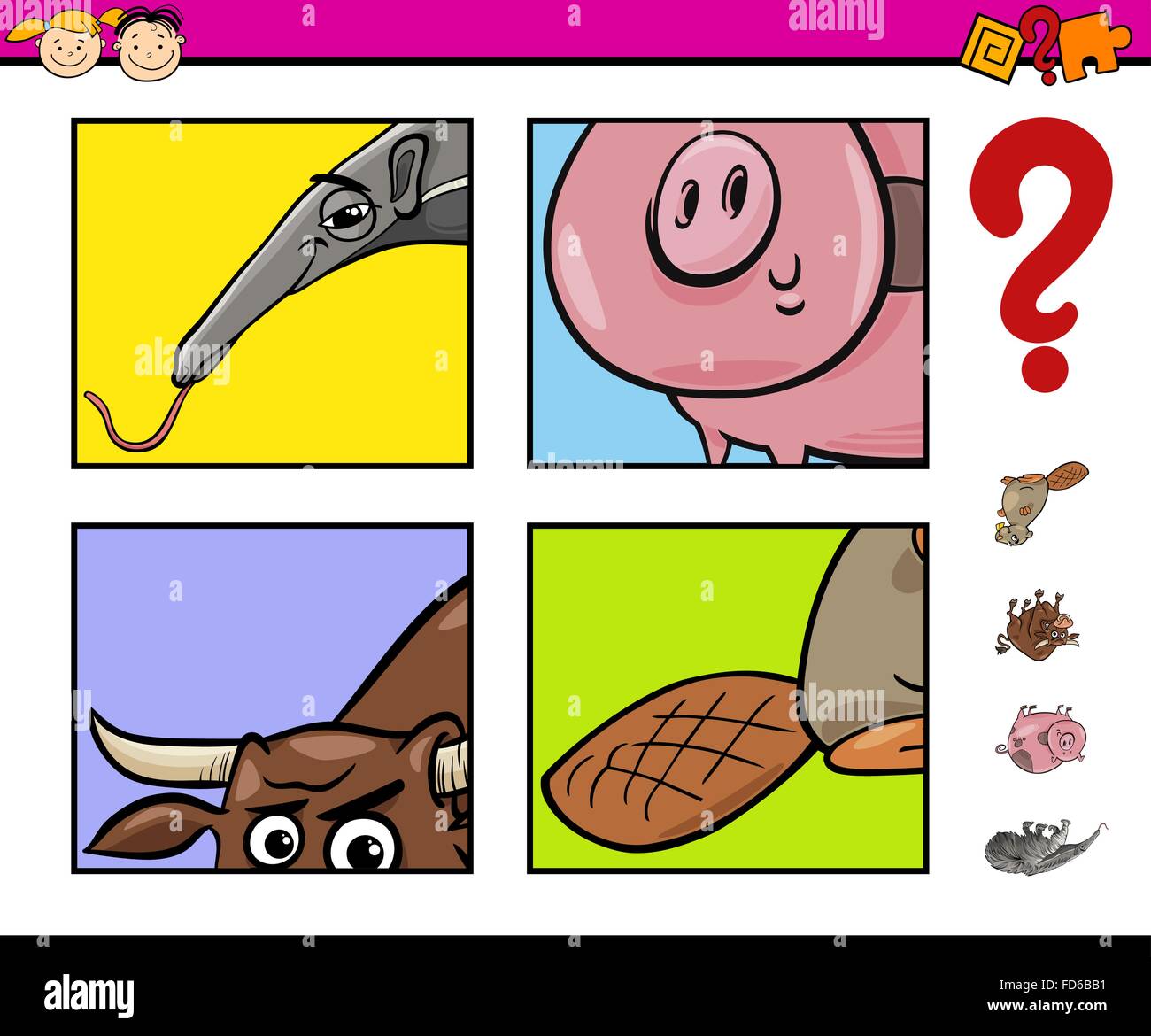 Ilustración de dibujos animados de la tarea educativa de adivinar los  animales para niños de edad preescolar Imagen Vector de stock - Alamy