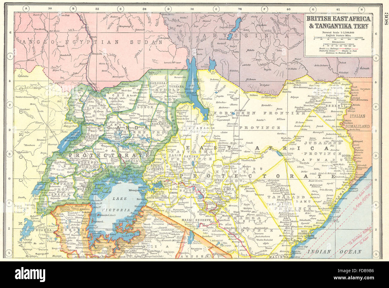 KENYA Uganda: Uganda protectorado británico de África Oriental. HARMSWORTH, 1920 mapa Foto de stock