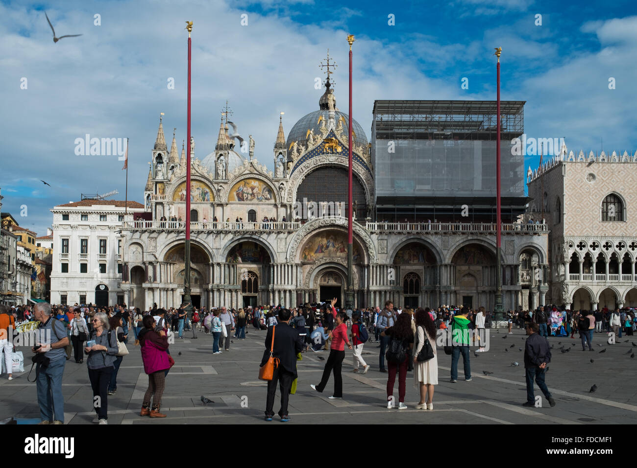 La Plaza de San Marcos (Piazza San Marco) y a la Basílica de San Marcos en Venecia y turistas Foto de stock