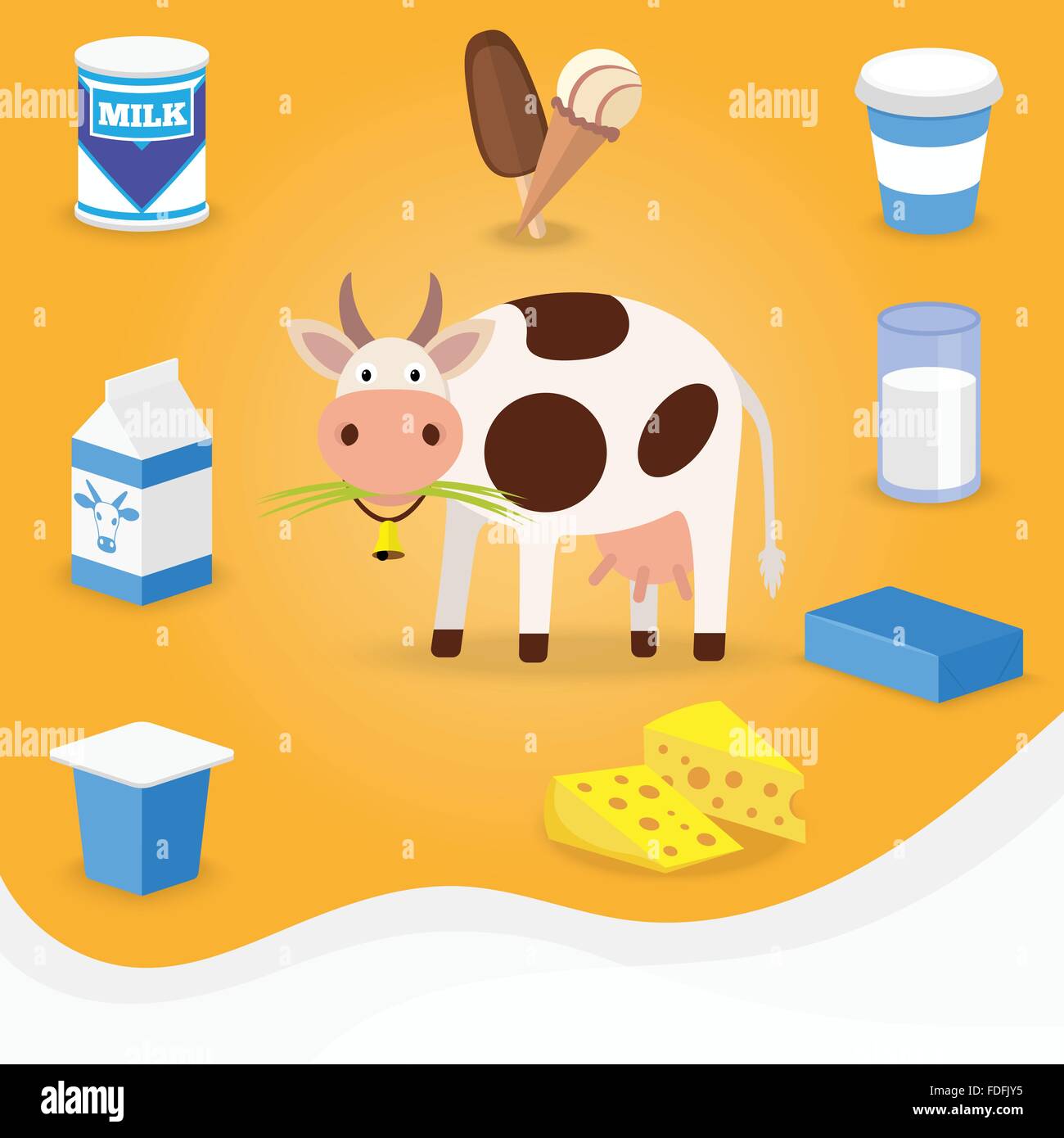Los iconos y los productos lácteos de vaca Imagen Vector de stock - Alamy