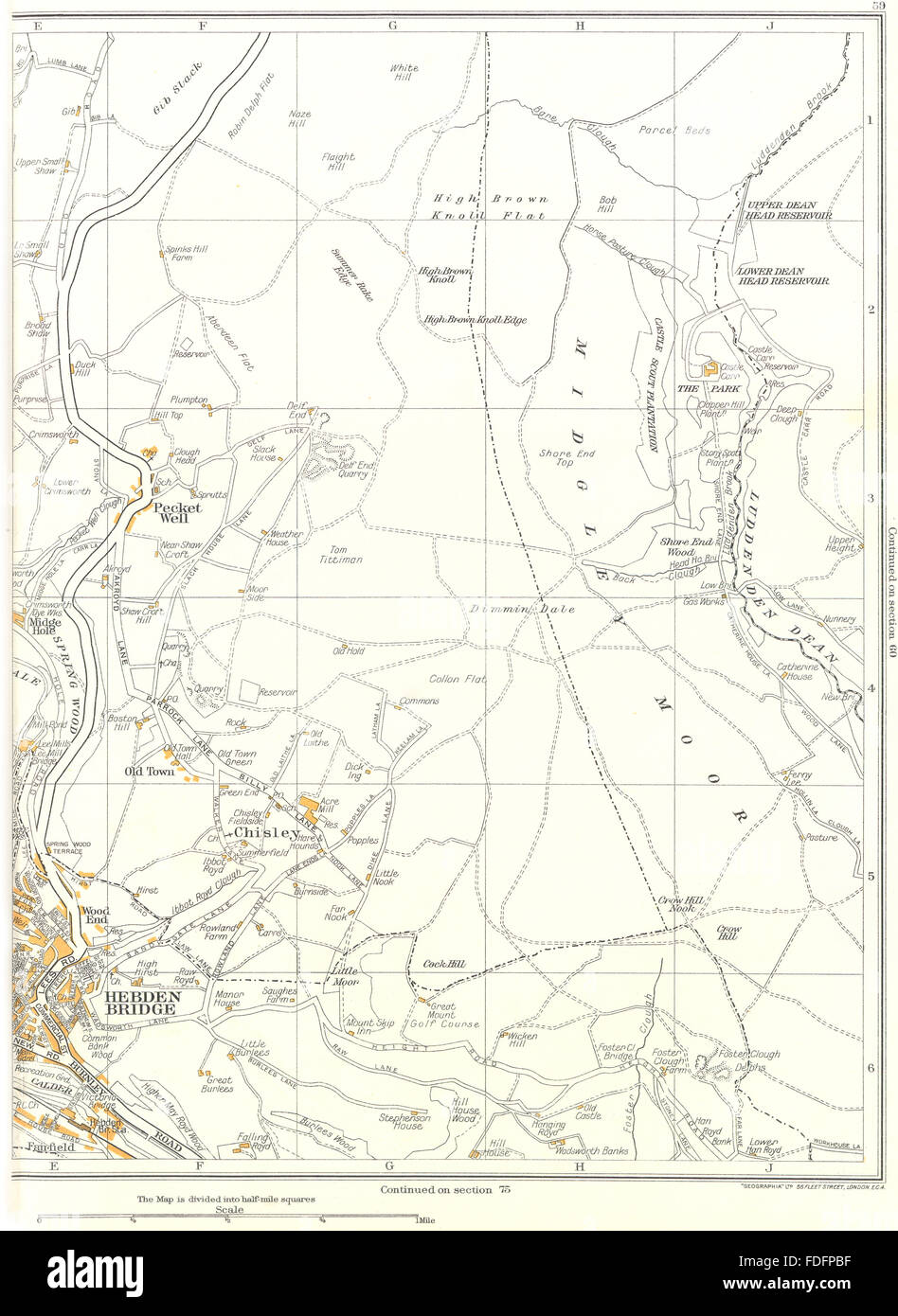 HEBDEN BRIDGEPecket bien,Chisley,Luddenden Dean,Gib Pila, 1935 vintage