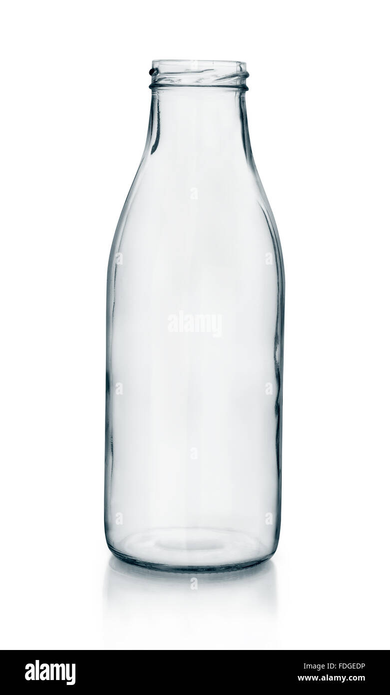 Botella de leche de vidrio vacío. Foto de stock