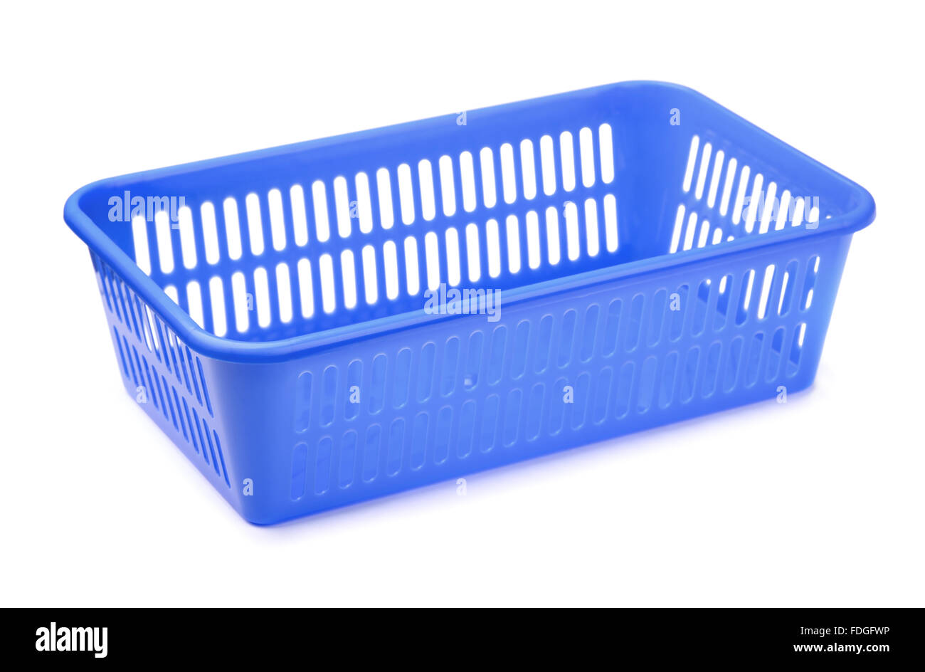 Bandeja de almacenamiento de plástico azul aislado en blanco Foto de stock