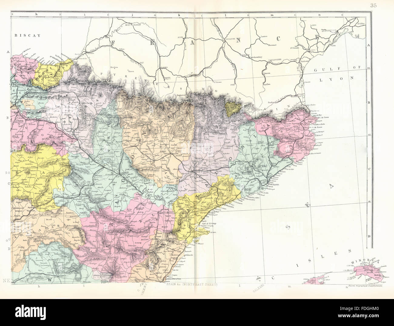 España Noreste: Catalonia Aragón La Rioja Navarra País Vasco. Bacon, 1895  mapa Fotografía de stock - Alamy