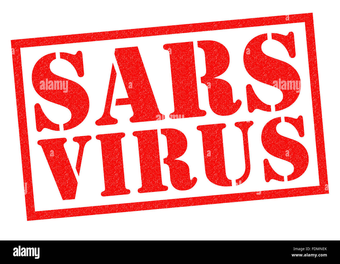 VIRUS SARS sello de goma roja sobre un fondo blanco. Foto de stock