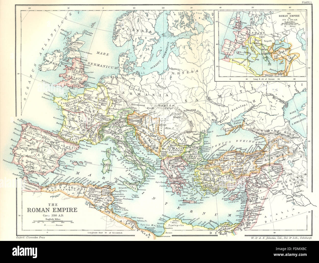 Europa: Imperio Romano circa 350 AD; Mapa en 379 & 395, 1903 Foto de stock