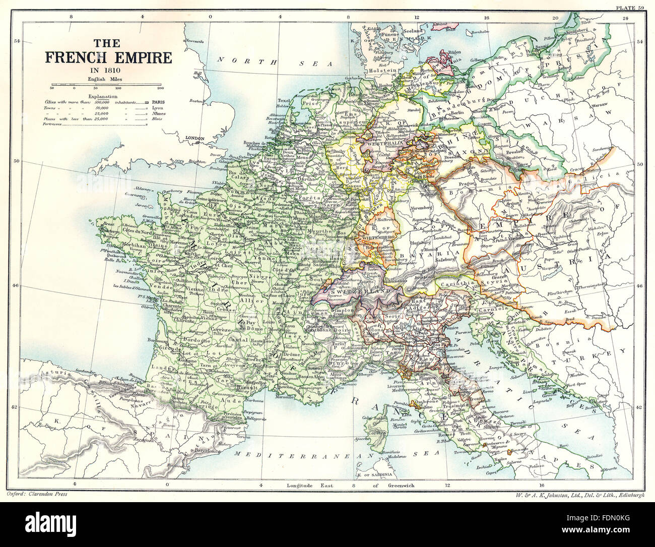 Francia: El imperio francés en 1810, 1903 mapa antiguo Foto de stock