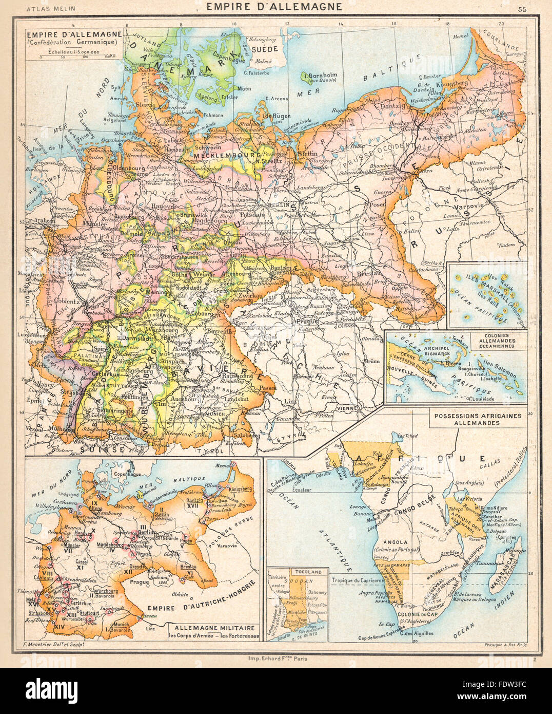 Alemania: Empire Allemagne Militaire colonias Africaines Togoland, 1900 viejo mapa Foto de stock