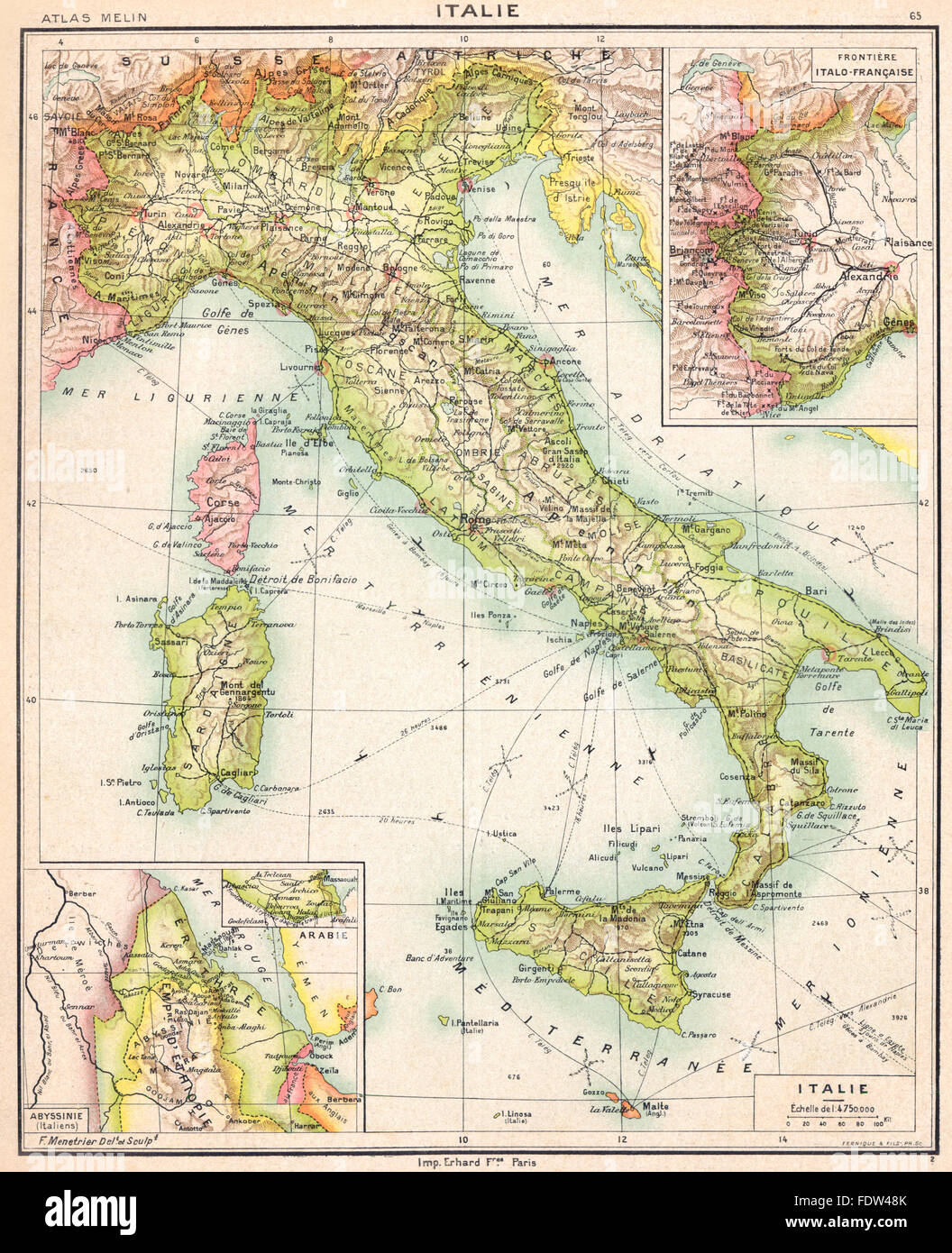 Italia: Italia; mapas Abyssinie (Italiens) ; Frontiére italo-francesa; 1900 Foto de stock