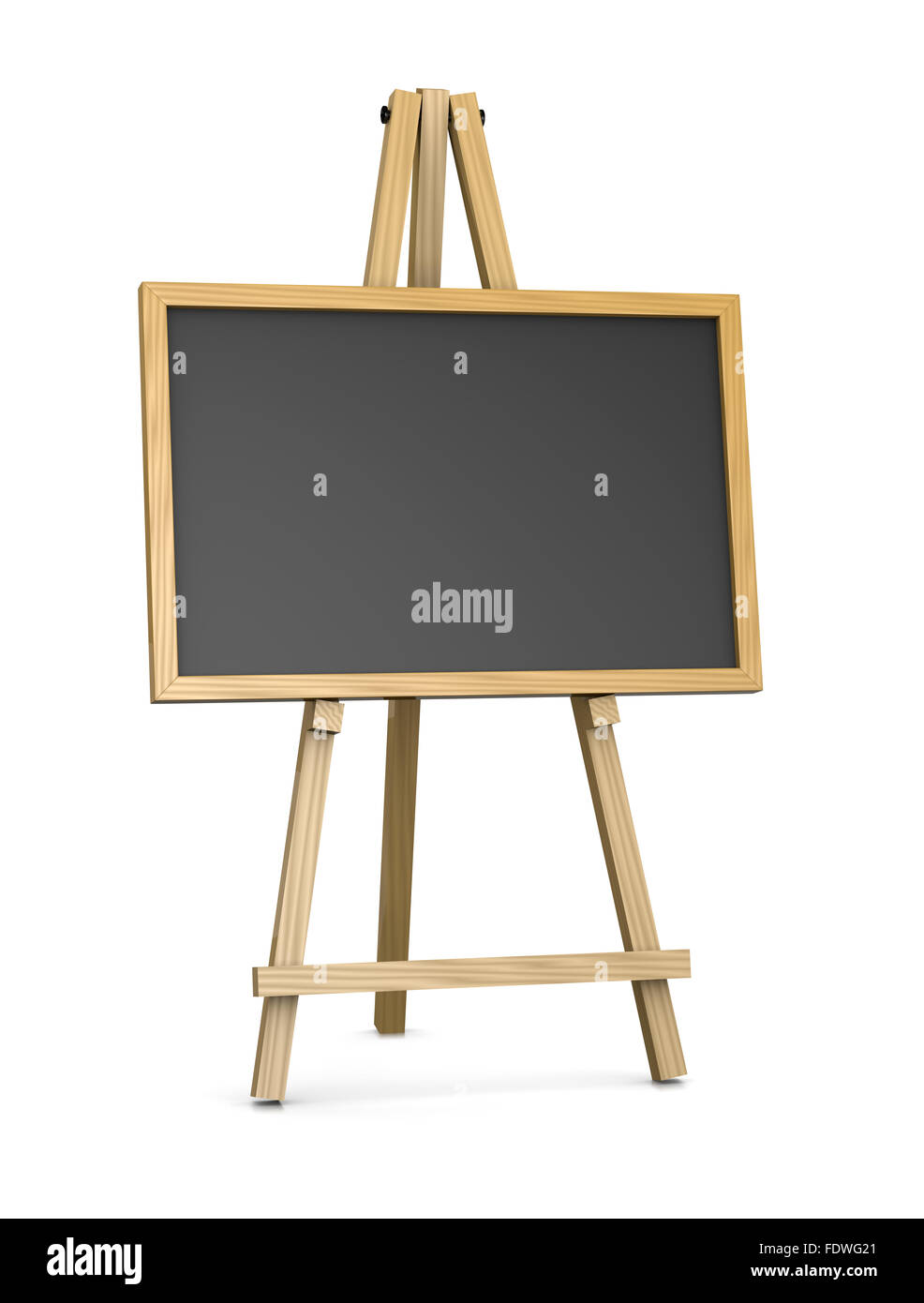 Caballete de madera horizontales apoyando un pizarrón o pizarra, vacío de  color oscuro de la Pizarra placa con marco de madera aislado en Wh  Fotografía de stock - Alamy