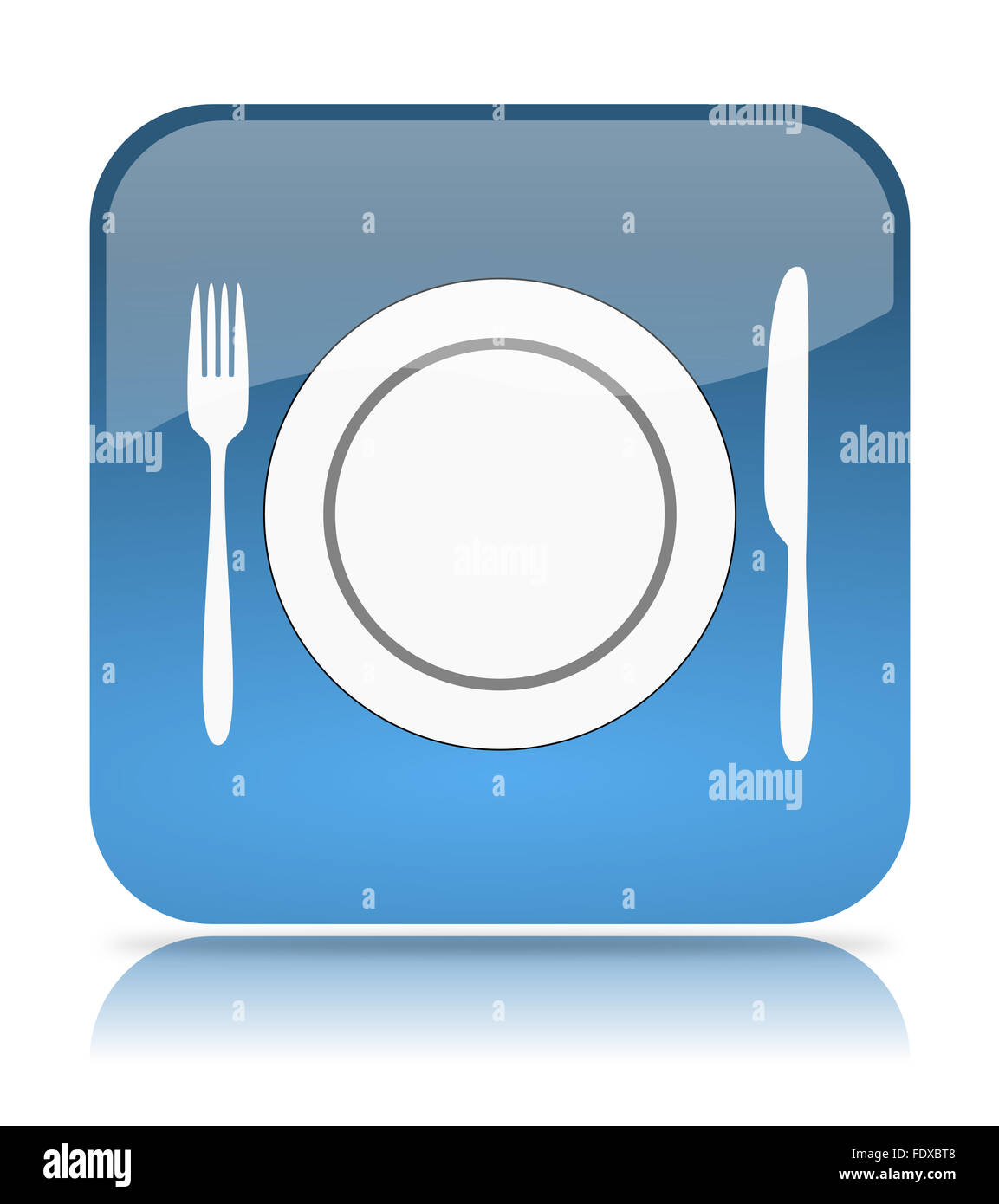 Restaurante azul App icono ilustración sobre fondo blanco. Foto de stock