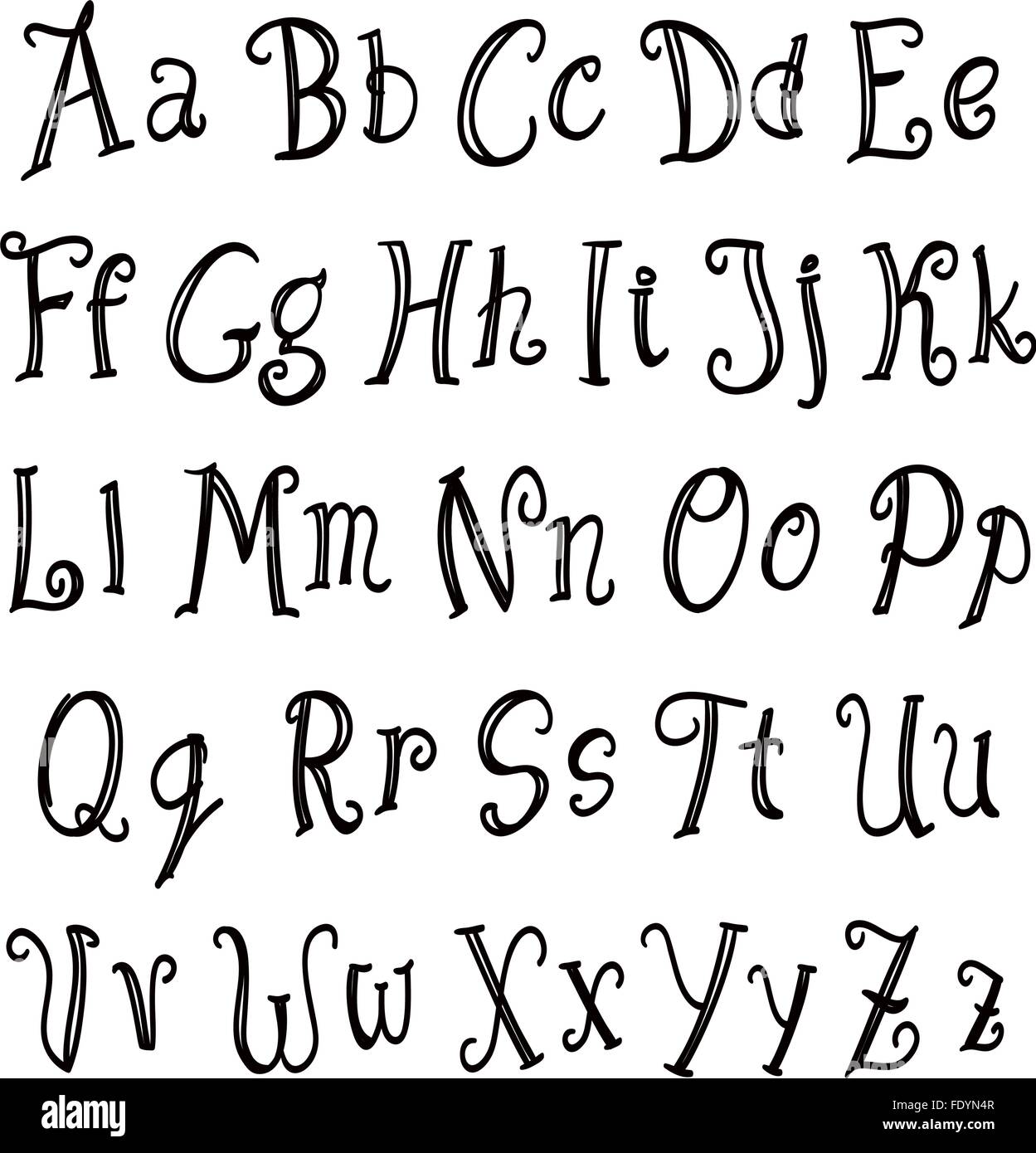 Hand lettering alfabeto conjunto vector negro sobre blanco. Ilustración del Vector