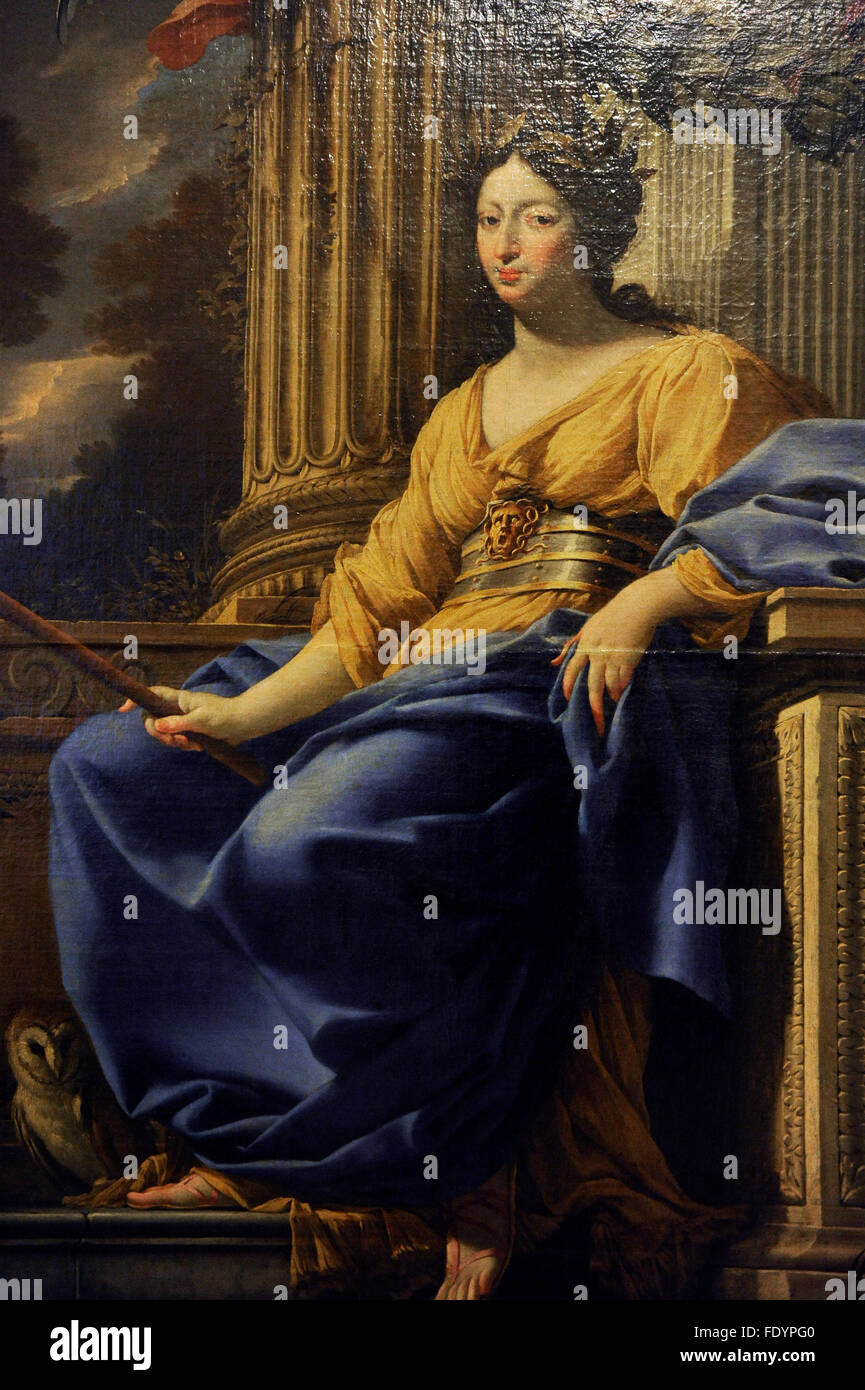 Ana de Austria (1601-1666). Reina consorte de Francia. Esposa de Luis XIII. Retrato alegórico de Ana de Austria como Minerva, después de 1643, por Simon Vouet (1590-1649). El Museo Estatal del Hermitage. San Petersburgo. Rusia. Foto de stock