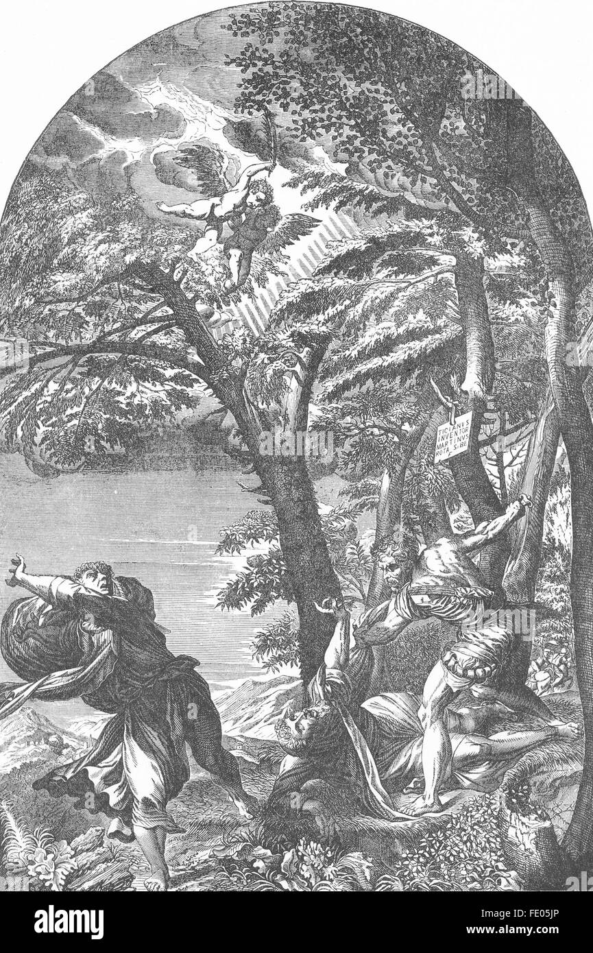 Religioso: el martirio de san Peter-Titian, grabado antiguo 1880 Foto de stock