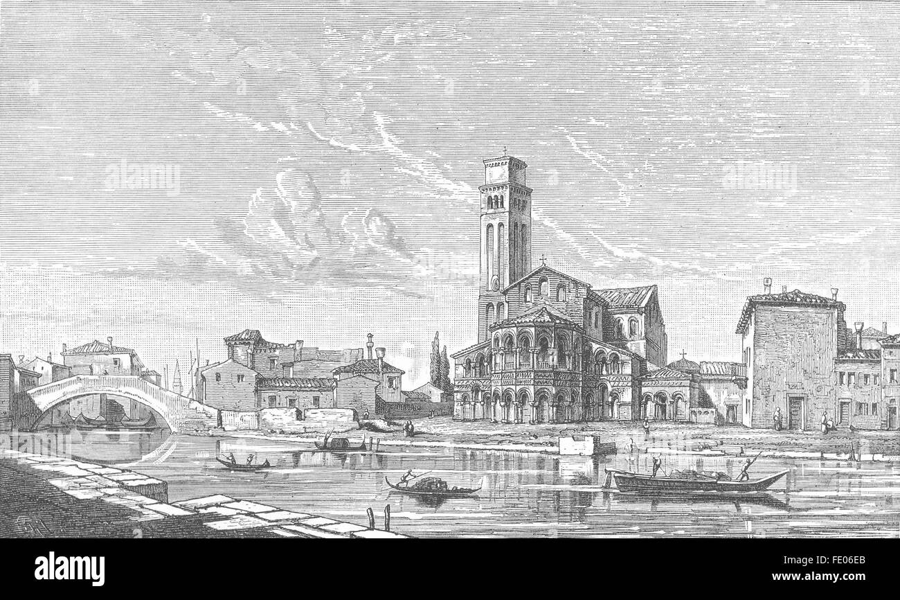 Venecia: Murano, fabricación de vidrio-Duomo & Grand Canal grabado antiguo 1880 Foto de stock