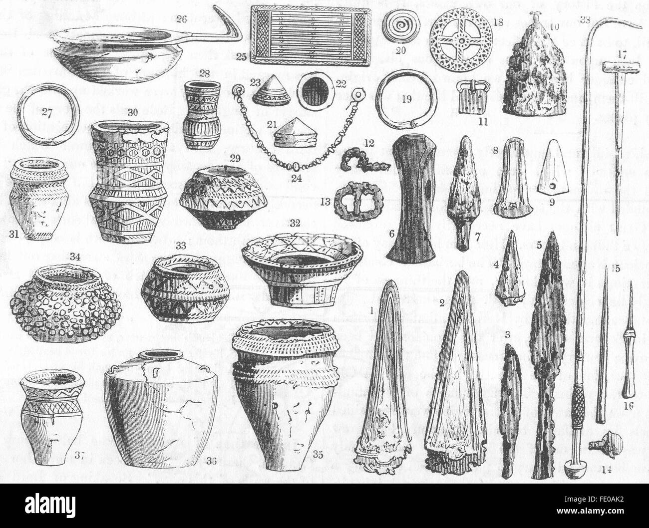 MILITARIA: Roman-British armas, adornos , grabado antiguo 1845 Foto de stock