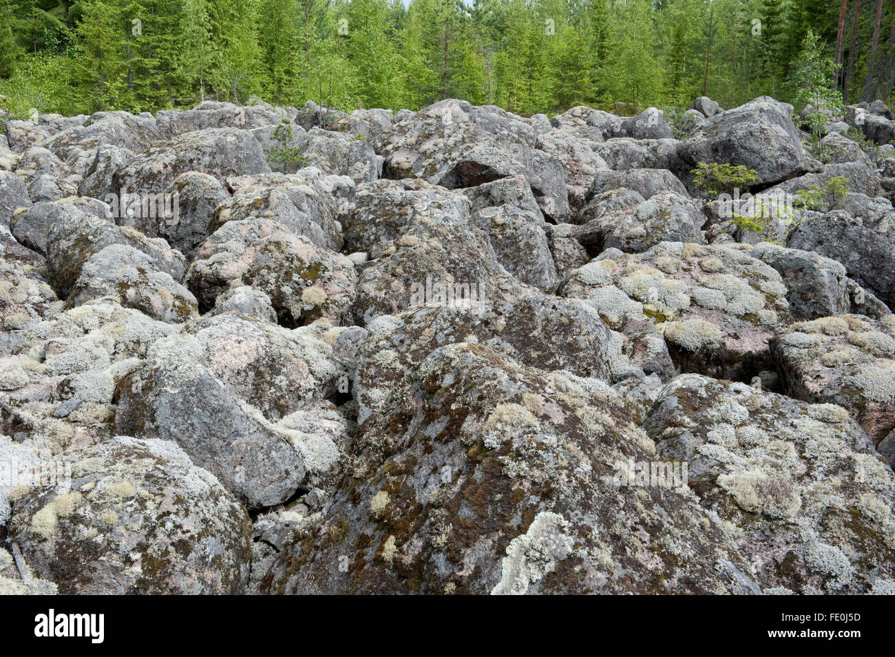 Antiguo circo glaciar derrumbe geológico, Finlandia Foto de stock